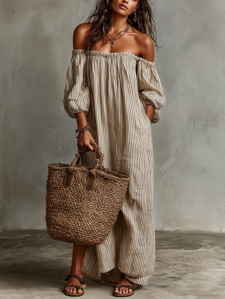 Elena | Flowing maxi dress with off-the-shoulder neckline