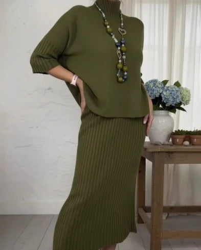 Nerelle™ | Casual Knit Top & Ribbed Skirt Set