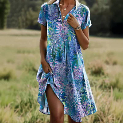 Elmyra™ | Petal-print V-neck Dress