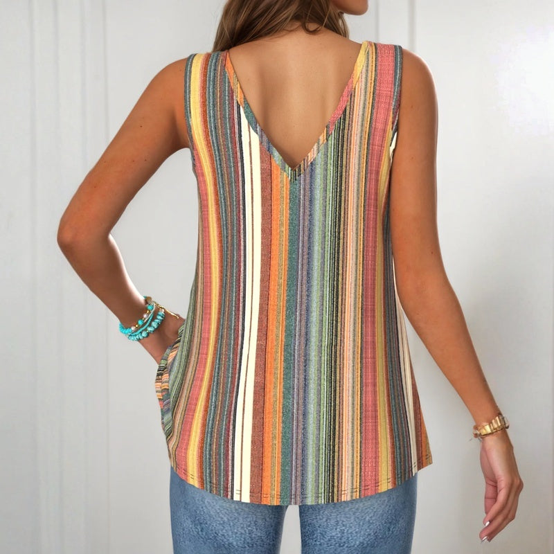 Isaline™ | Multicolored Striped Sleeveless V-Neck Top