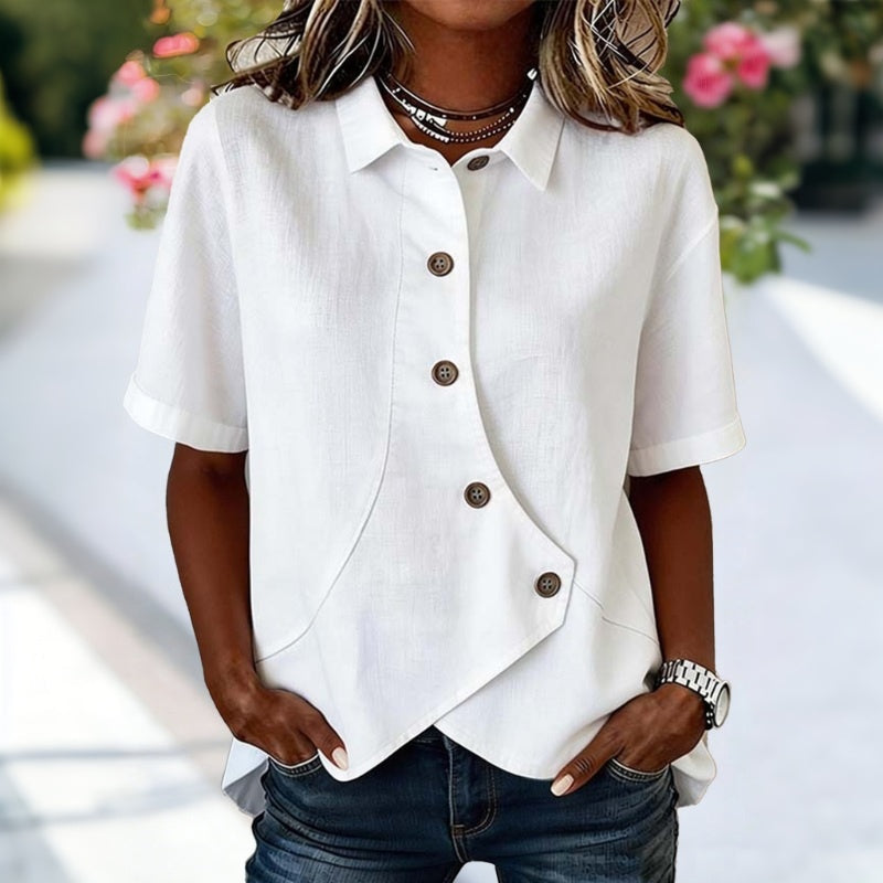 Clara™ | Casual Solid Blouse with Notched Collar