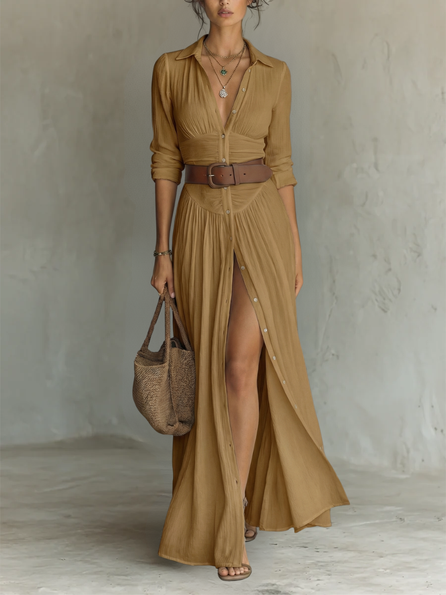 Amélia™ | Elegant Lapel Maxi Dress