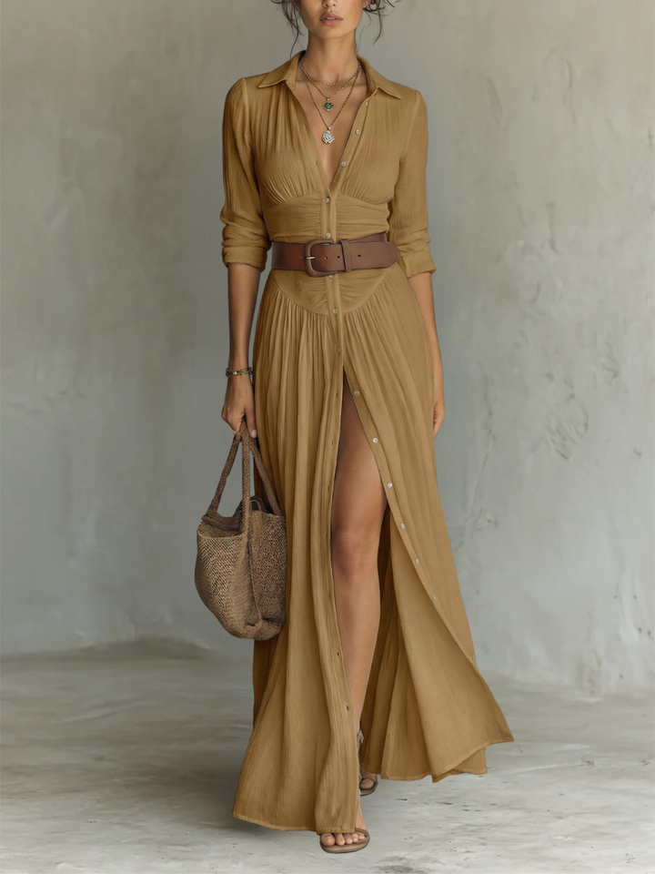 Amélia™ | Elegant Lapel Maxi Dress
