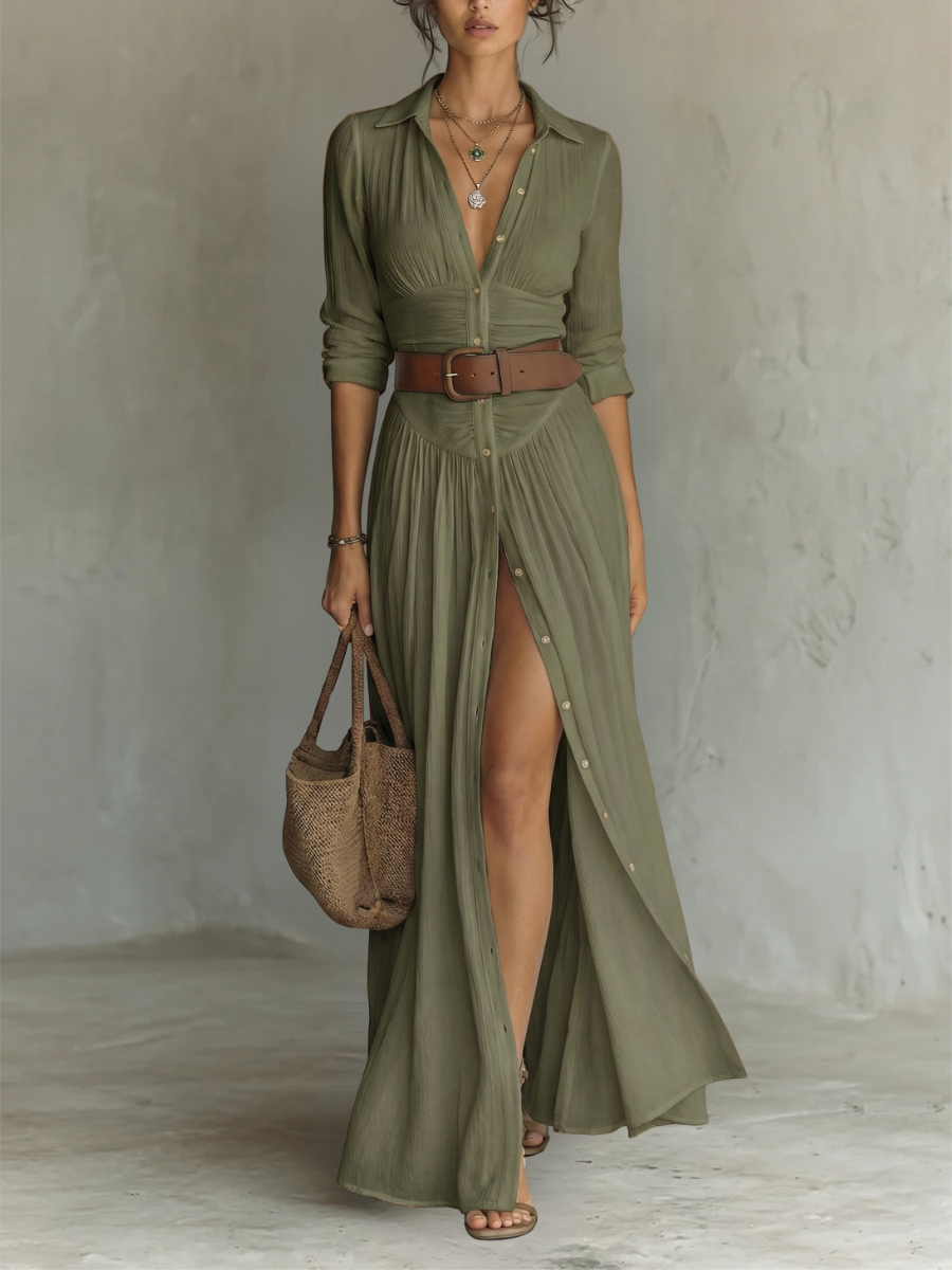 Amélia™ | Elegant Lapel Maxi Dress
