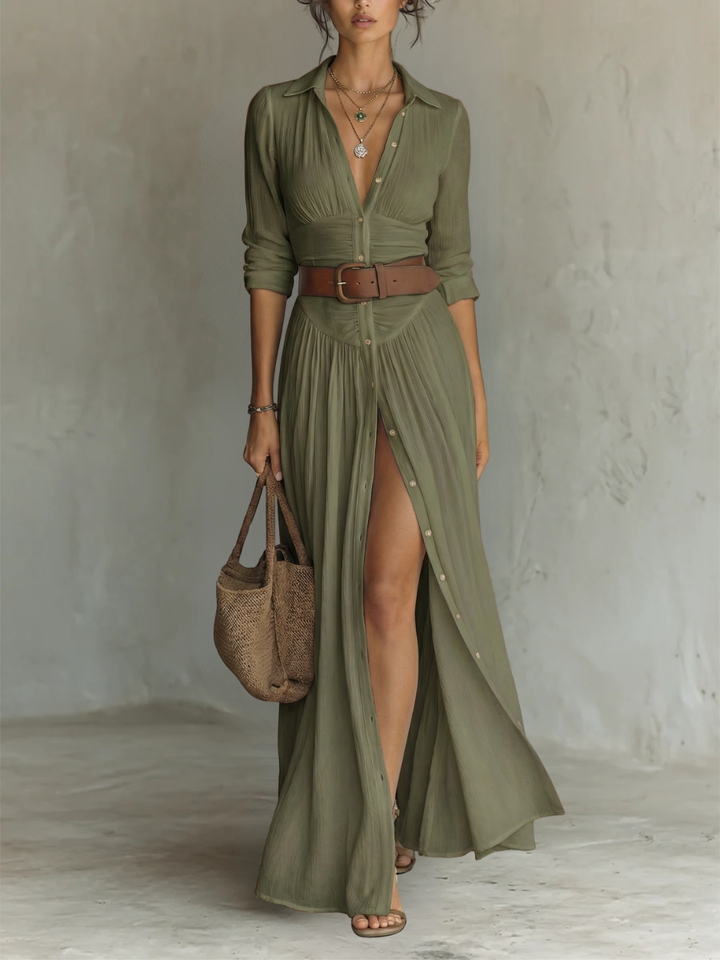 Amélia™ | Elegant Lapel Maxi Dress