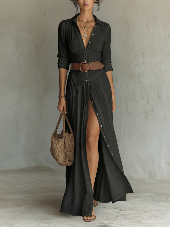 Amélia™ | Elegant Lapel Maxi Dress