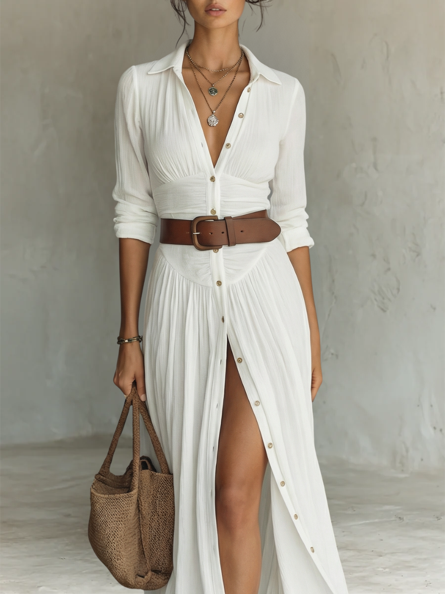 Amélia™ | Elegant Lapel Maxi Dress