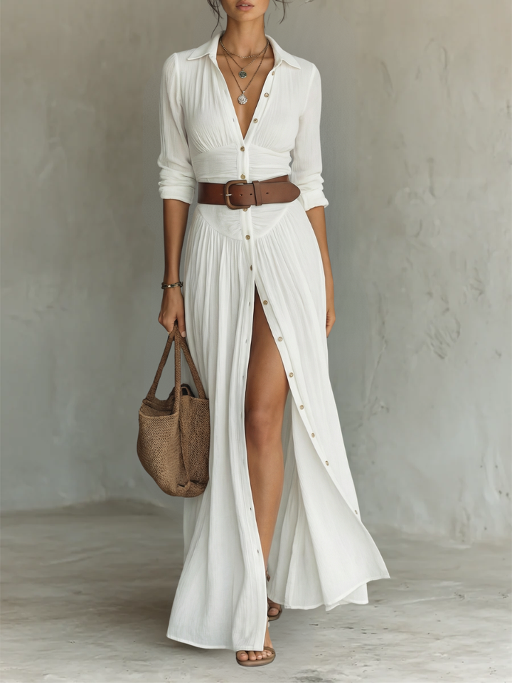 Amélia™ | Elegant Lapel Maxi Dress