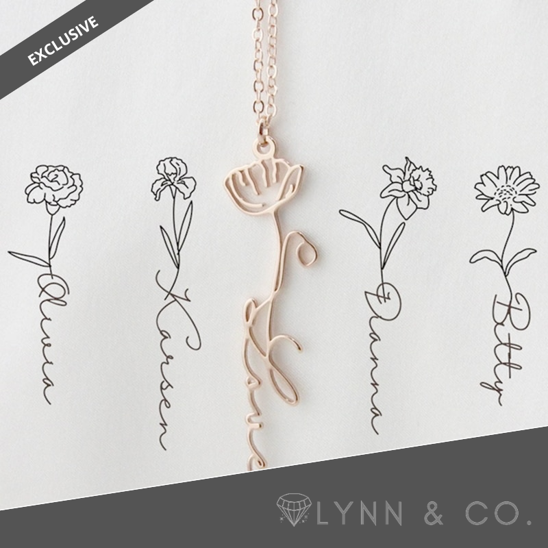 LYNN & CO | GEPERSONALISEERDE NAAM KETTING MET GEBOORTEBLOEM