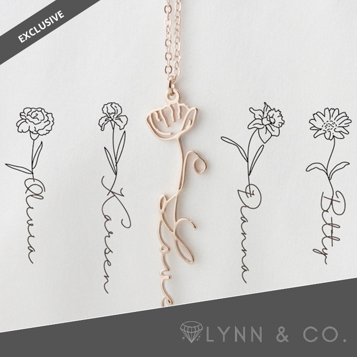 LYNN & CO | GEPERSONALISEERDE NAAM KETTING MET GEBOORTEBLOEM