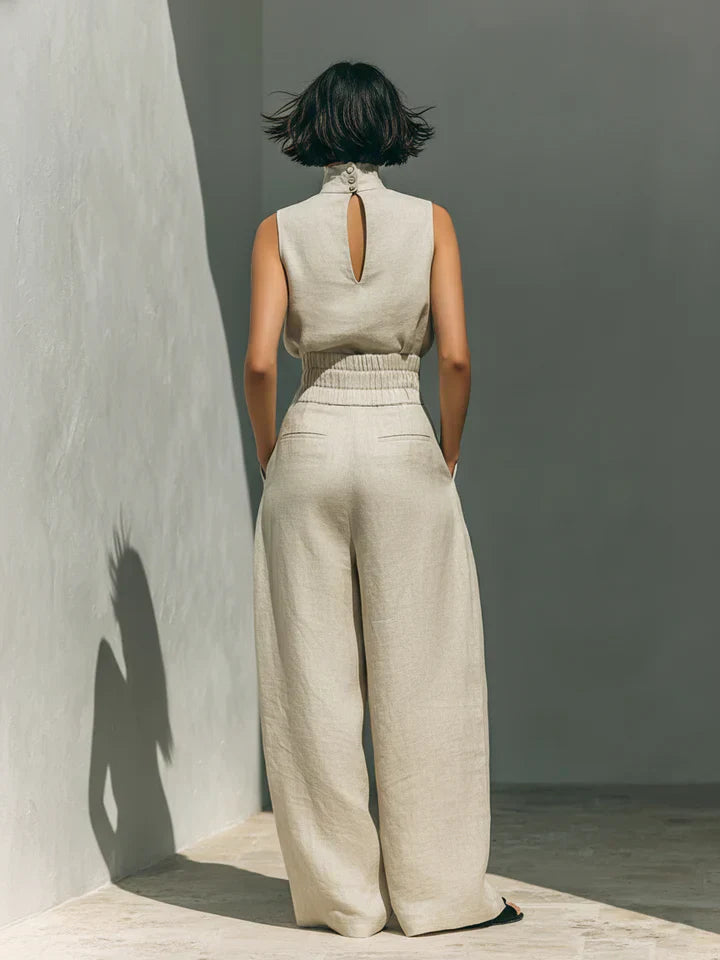 Flor™ | Minimalist Set of Sleeveless Blouse and Wide-Leg Pants in Cotton and Linen for Women