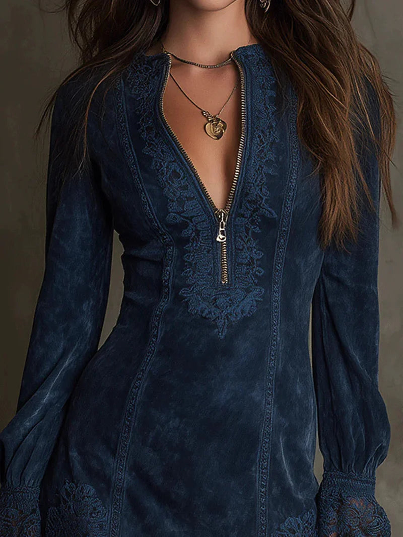 Quinnl™ | Blue Suede Mini Dress