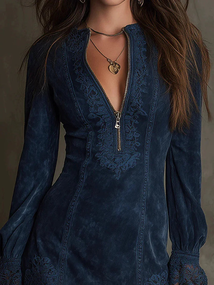 Quinnl™ | Blue Suede Mini Dress