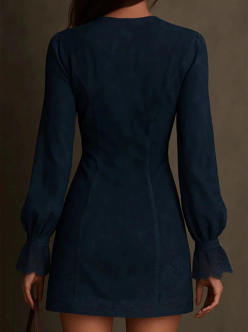 Quinnl™ | Blue Suede Mini Dress