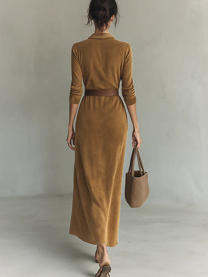 Soralyn™ | Faux Suede Belted Maxi Dress