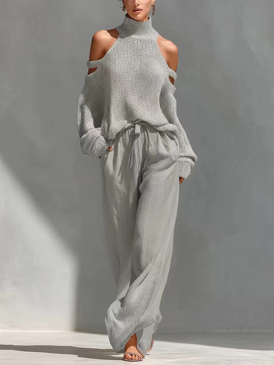 Stylish knit and linen set