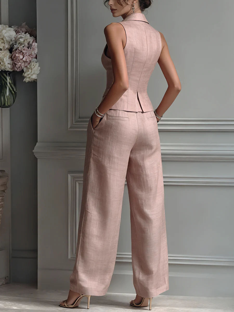 Women's two-piece set with V-neck and buttons