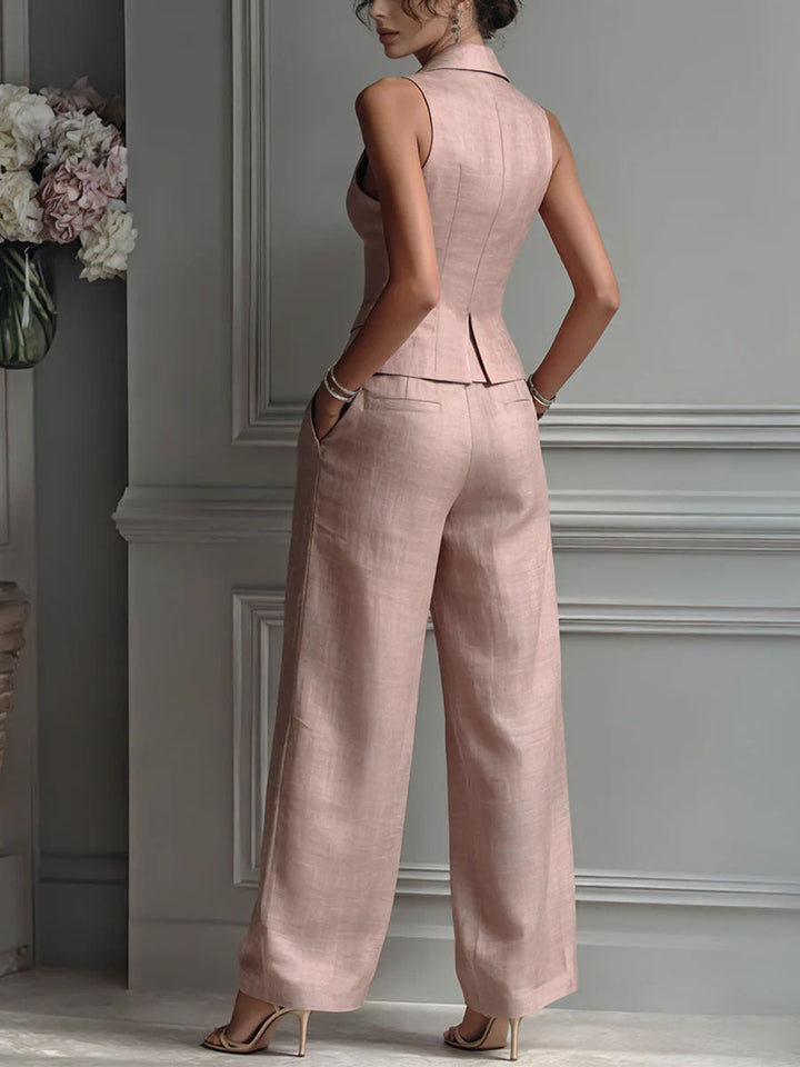 Women's two-piece set with V-neck and buttons