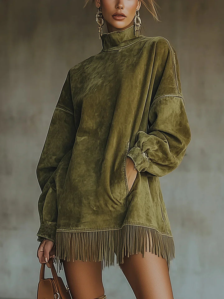 Jennifer™ | High-neck Fringed Hem Dress
