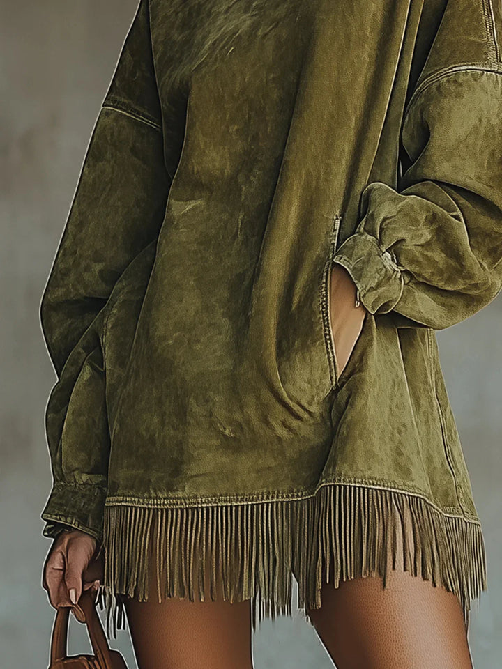 Jennifer™ | High-neck Fringed Hem Dress