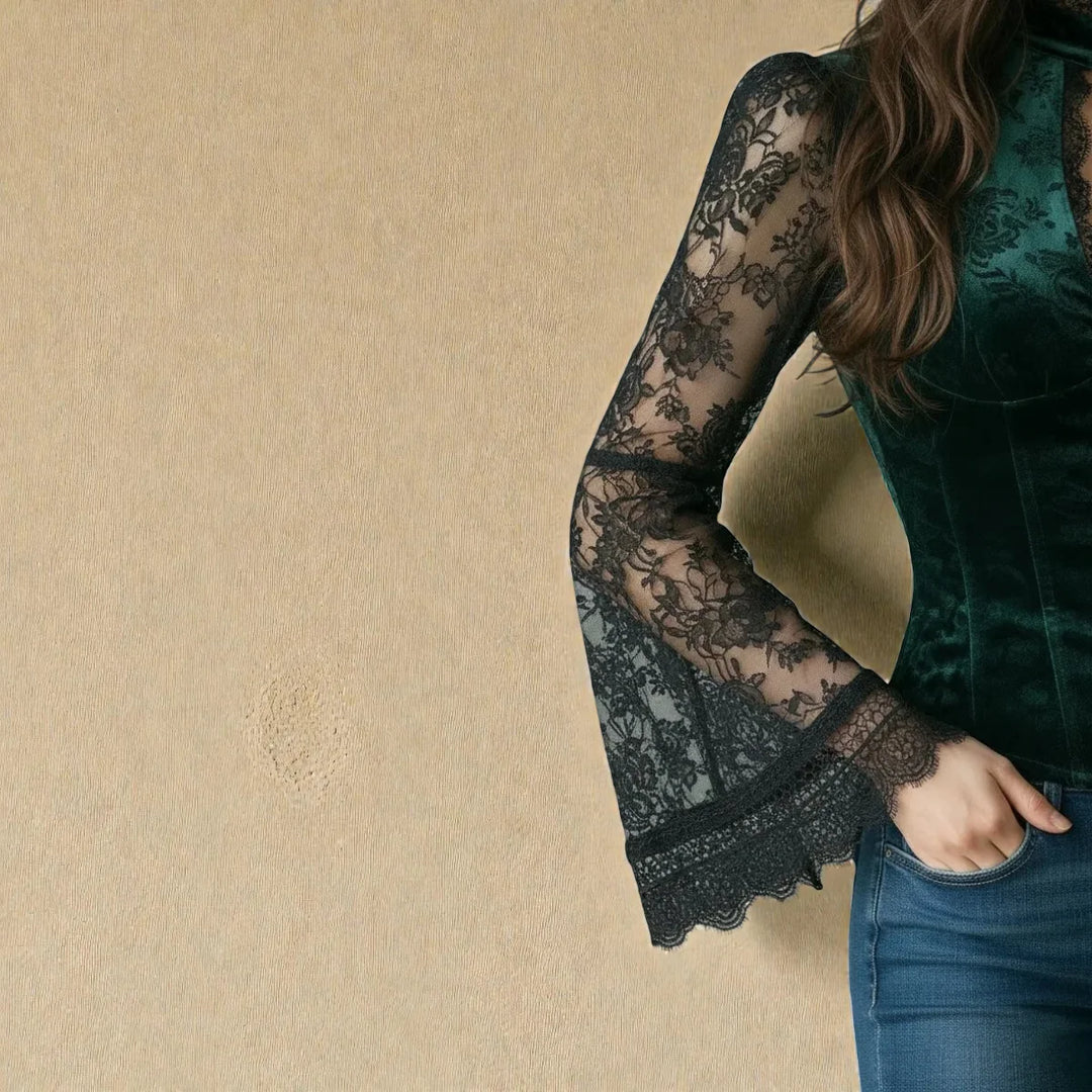Tanoria™ | Elegant Laced Velvet Blouse