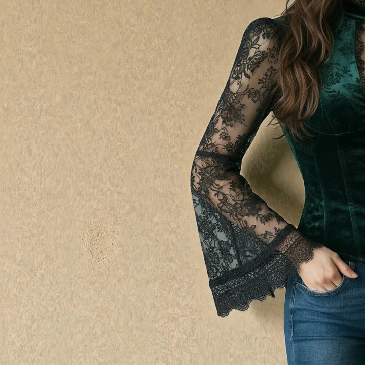 Tanoria™ | Elegant Laced Velvet Blouse