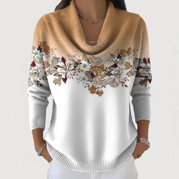 Elvynne™ | Floral Cowl Neck Knit Top