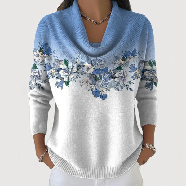Elvynne™ | Floral Cowl Neck Knit Top