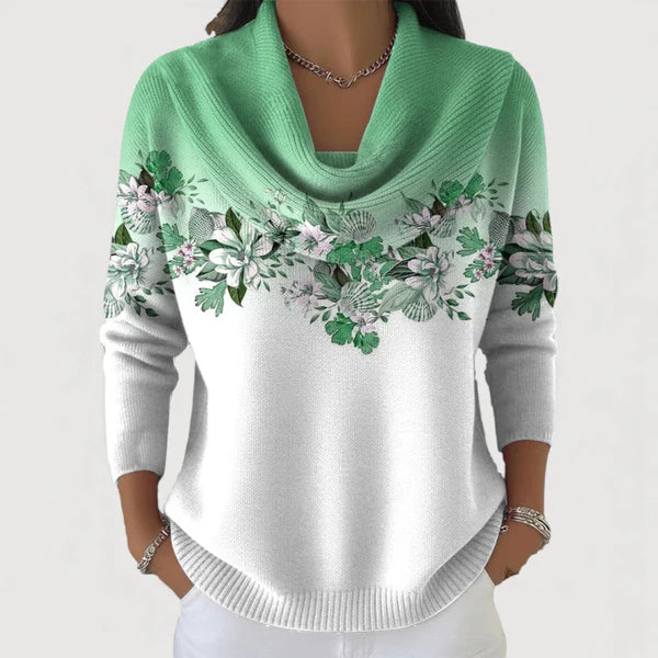 Elvynne™ | Floral Cowl Neck Knit Top