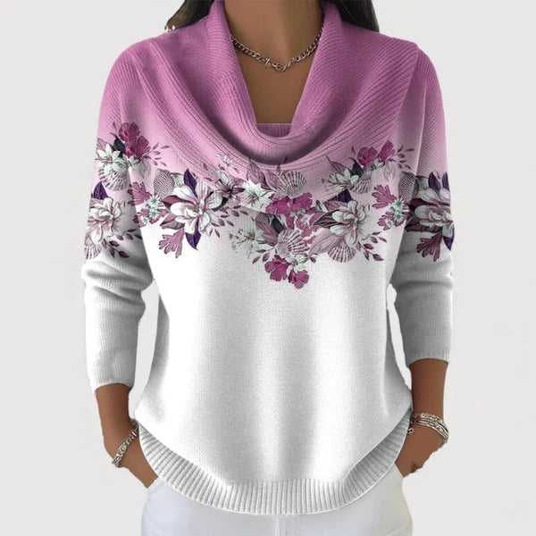 Elvynne™ | Floral Cowl Neck Knit Top