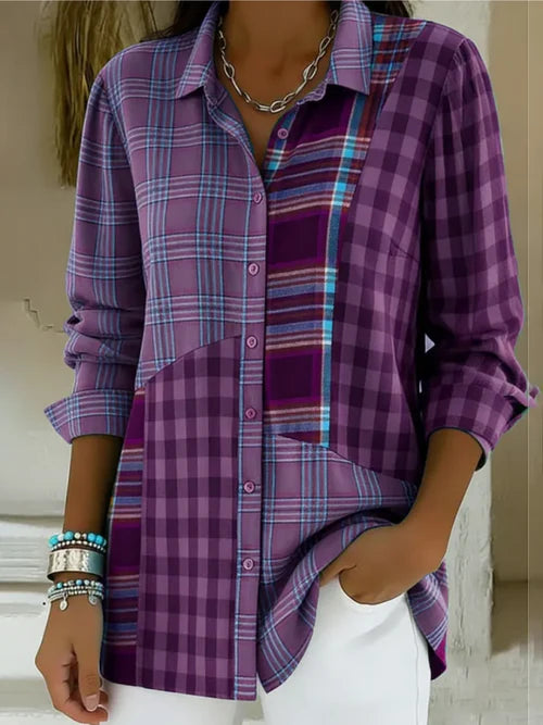 Marilynn™ | Patchwork Plaid Button Shirt