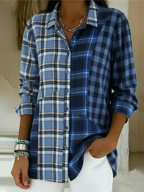 Marilynn™ | Patchwork Plaid Button Shirt