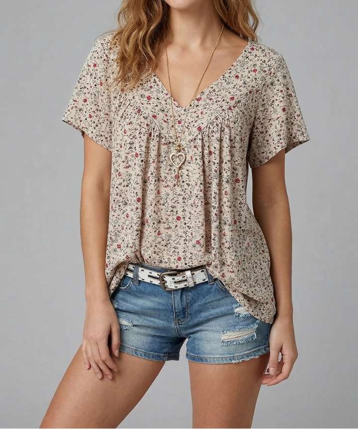 Trisha™ | Floral V-neck T-shirt