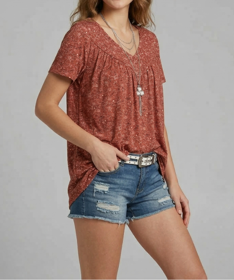 Trisha™ | Floral V-neck T-shirt