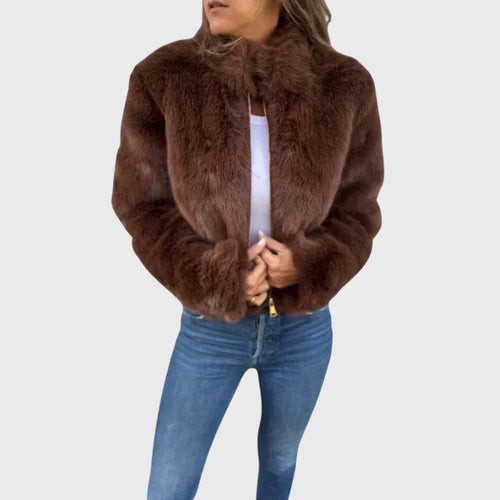 Gorina™ | Cropped Faux Fur Zip Jacket