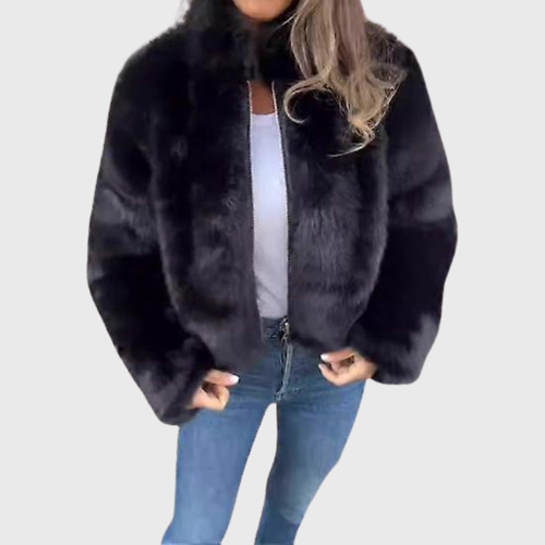 Gorina™ | Cropped Faux Fur Zip Jacket