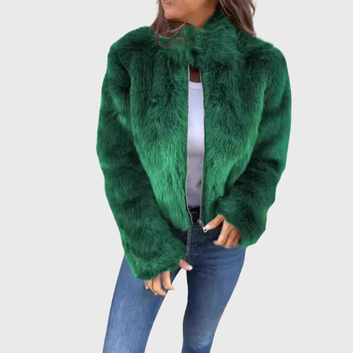 Gorina™ | Cropped Faux Fur Zip Jacket