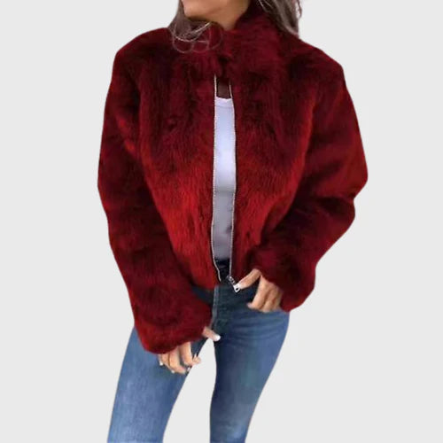 Gorina™ | Cropped Faux Fur Zip Jacket