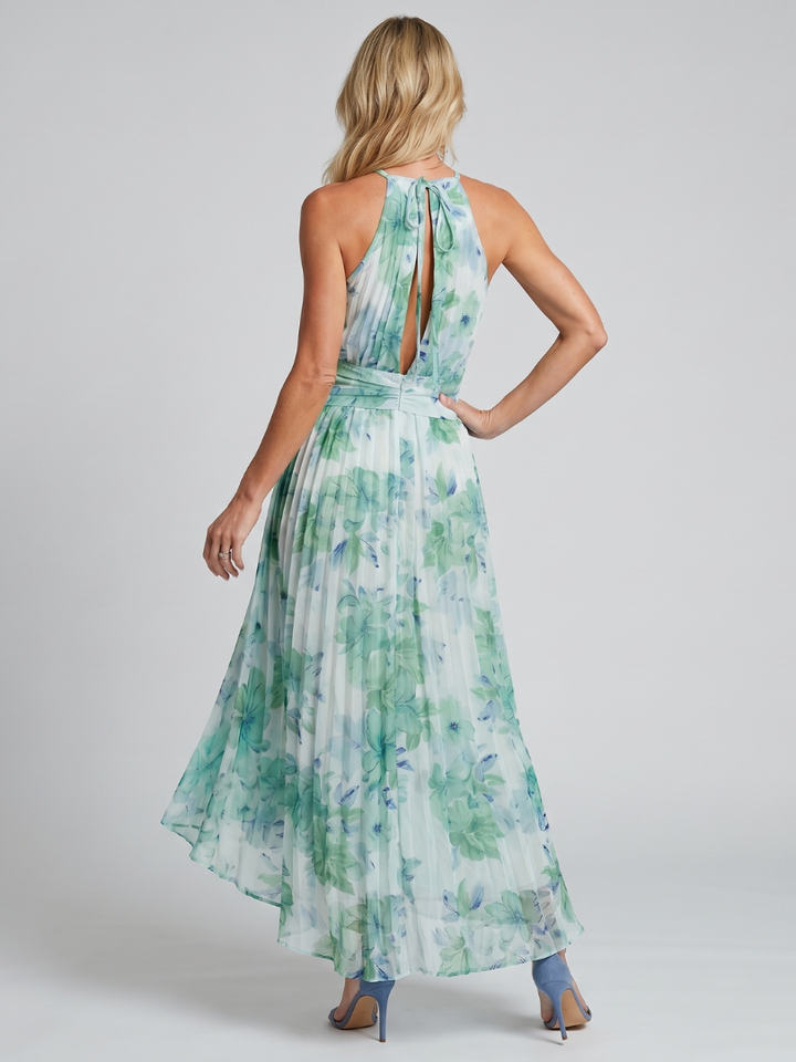 Portia | Midi dress with pleated halter neck and floral print