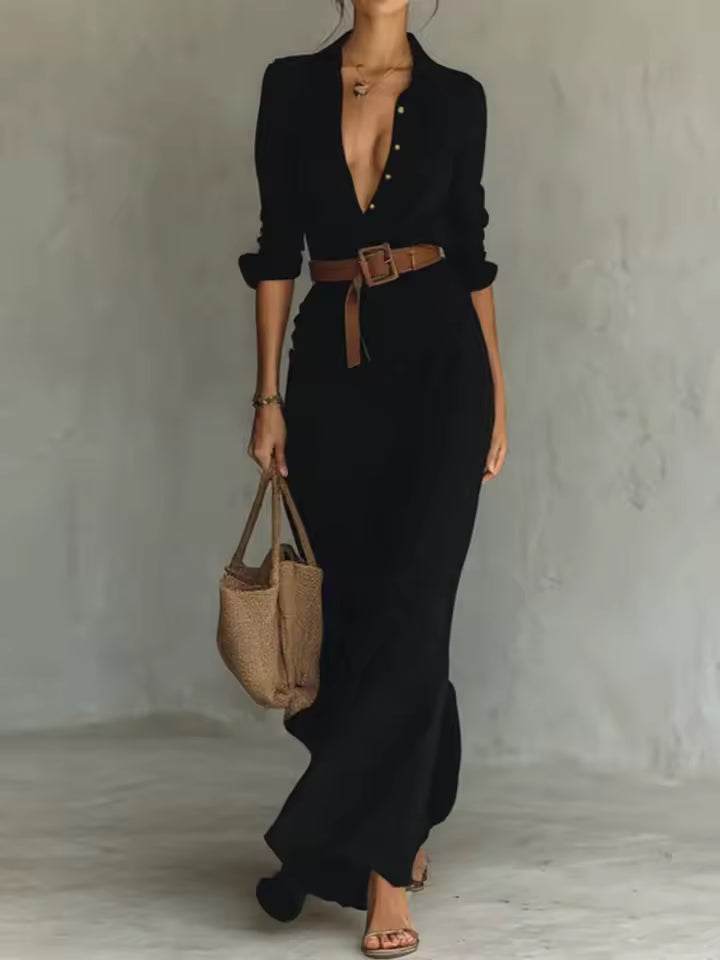 Soralyn™ | Faux Suede Belted Maxi Dress
