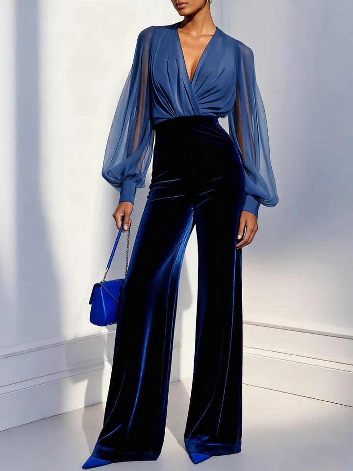 Fiorenla™ |  Long Velvet V-neck Jumpsuit
