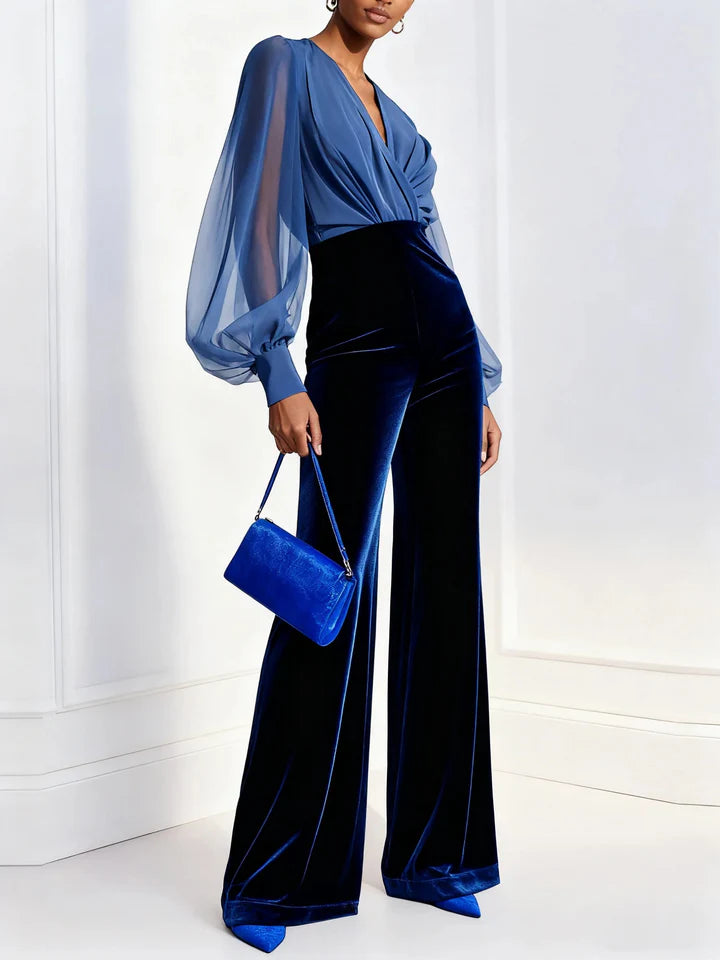 Fiorenla™ |  Long Velvet V-neck Jumpsuit
