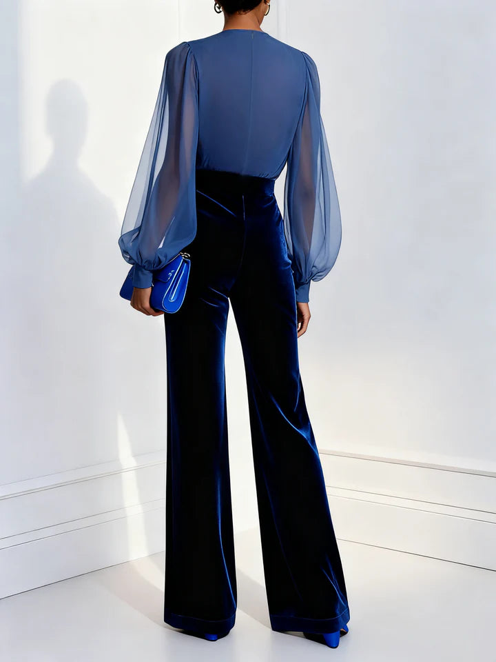 Fiorenla™ |  Long Velvet V-neck Jumpsuit