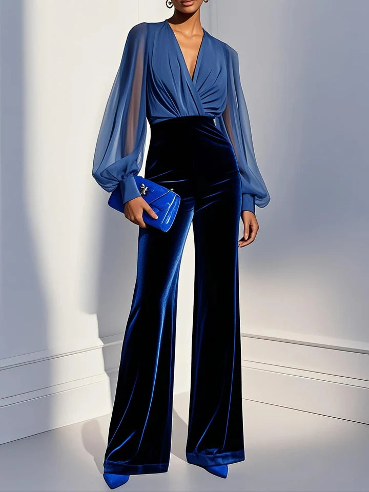 Fiorenla™ |  Long Velvet V-neck Jumpsuit