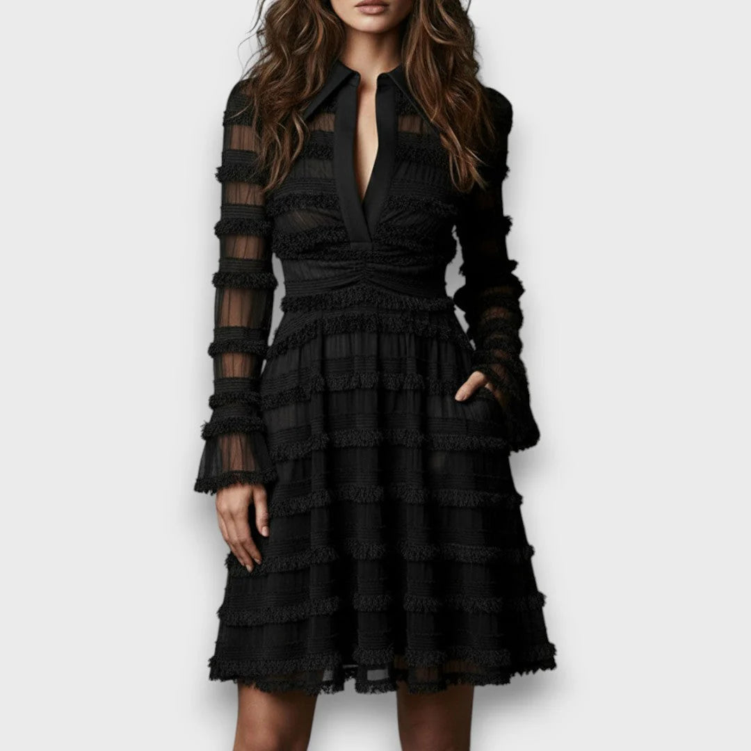 Phaerissa™ | Classic Black Lace Evening Dress