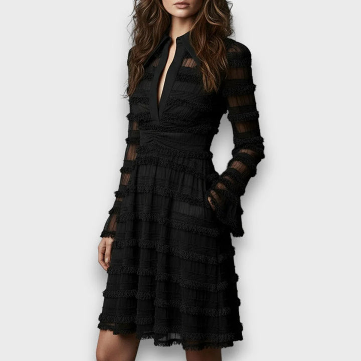 Phaerissa™ | Classic Black Lace Evening Dress