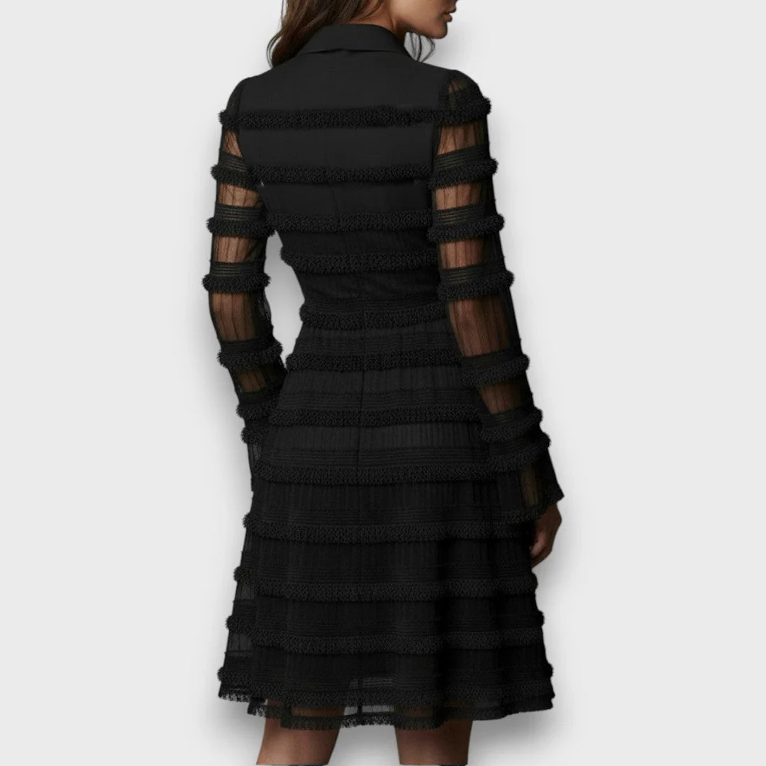 Phaerissa™ | Classic Black Lace Evening Dress