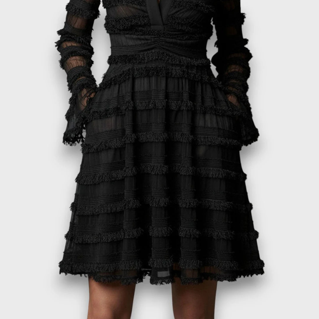 Phaerissa™ | Classic Black Lace Evening Dress
