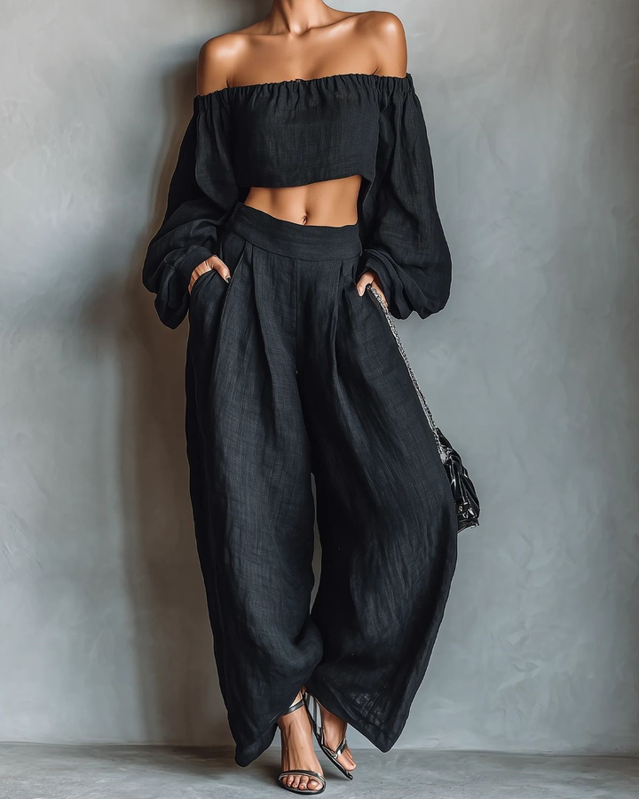 Tess™ - Off-shoulder set with wide-leg pants
