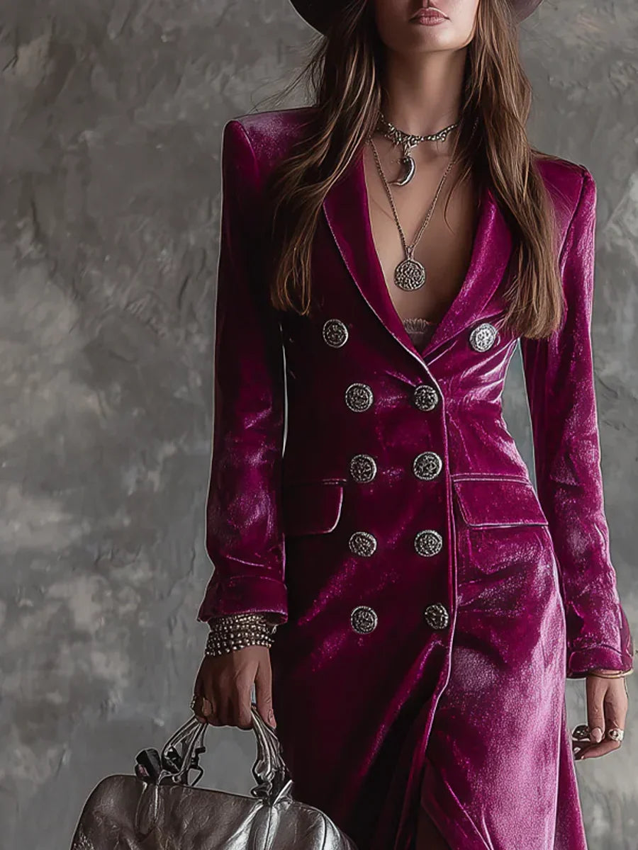 Coralyne™ | Luxurious Velvet Buttoned Dress
